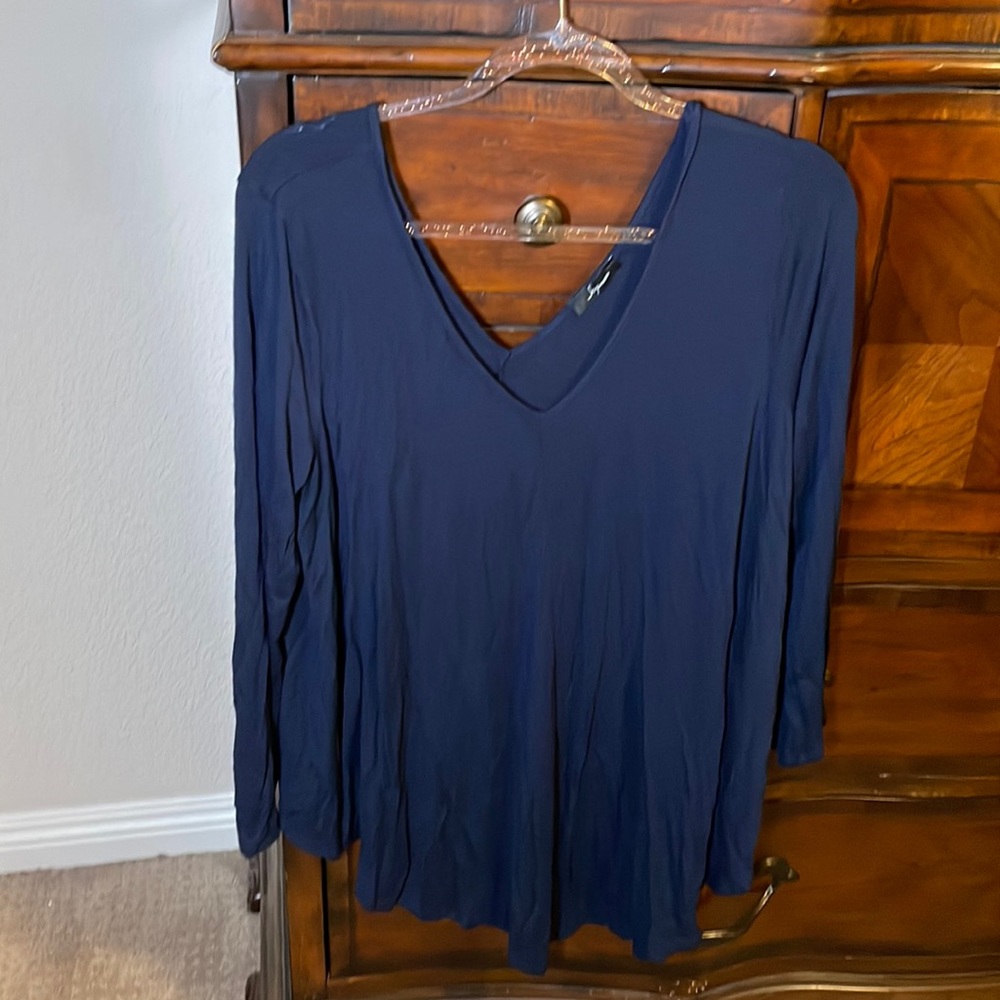 Dark blue v neck long sleeve